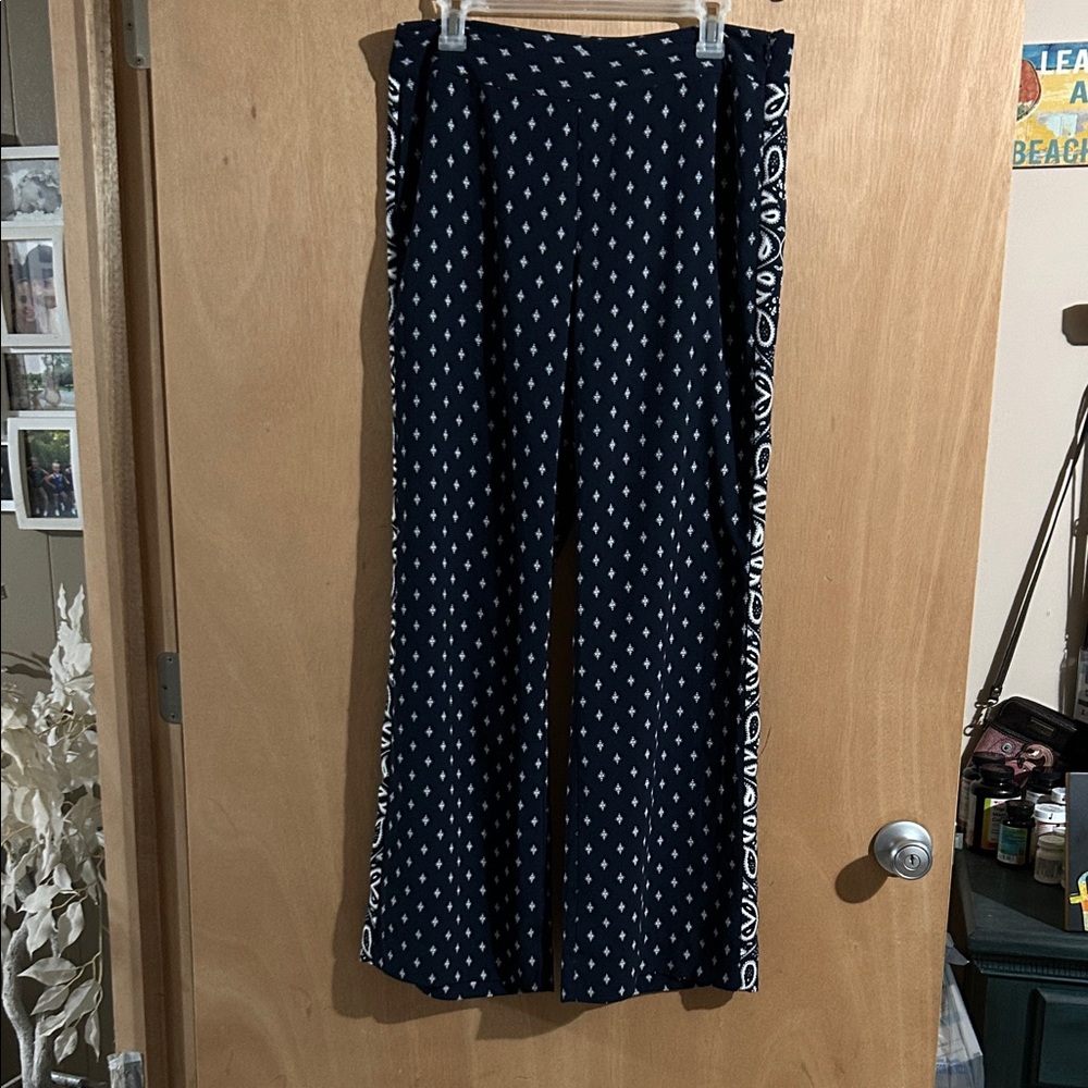 CAbi Dark Blue and White Patterned Trousers